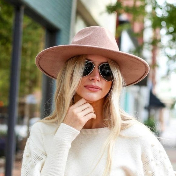 Pink Blush Wide Brim felt Hat - Picture 1 of 3